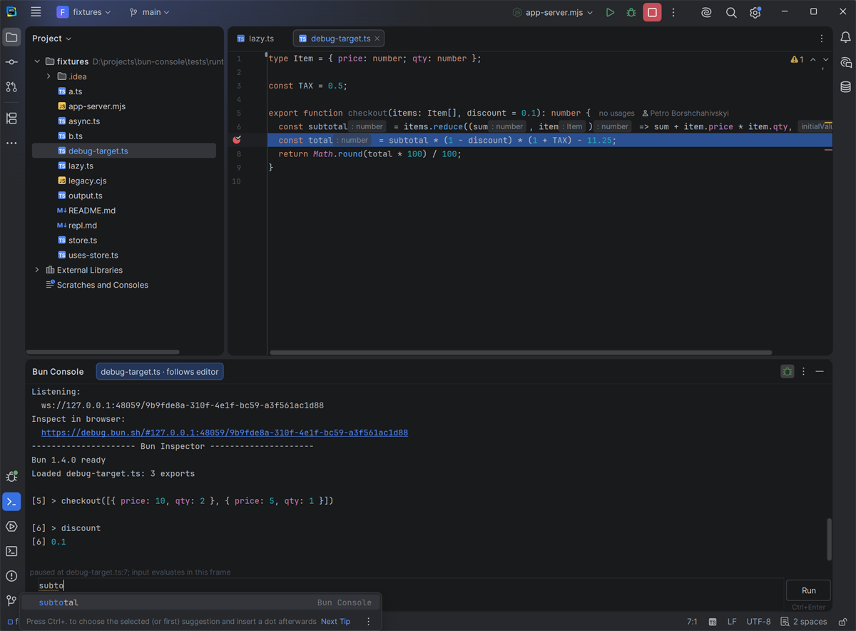 While paused, input evaluates in the stack frame and completion offers its locals